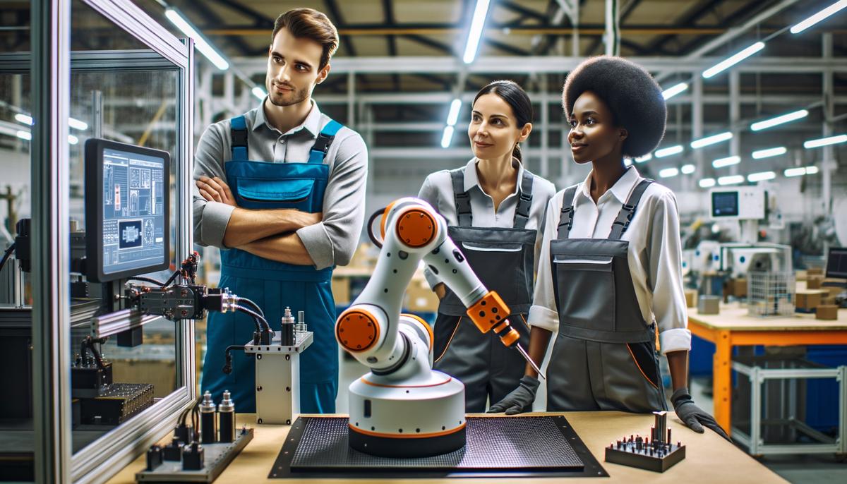Image of cobot working alongside human employees, showcasing collaboration and innovation in the workforce