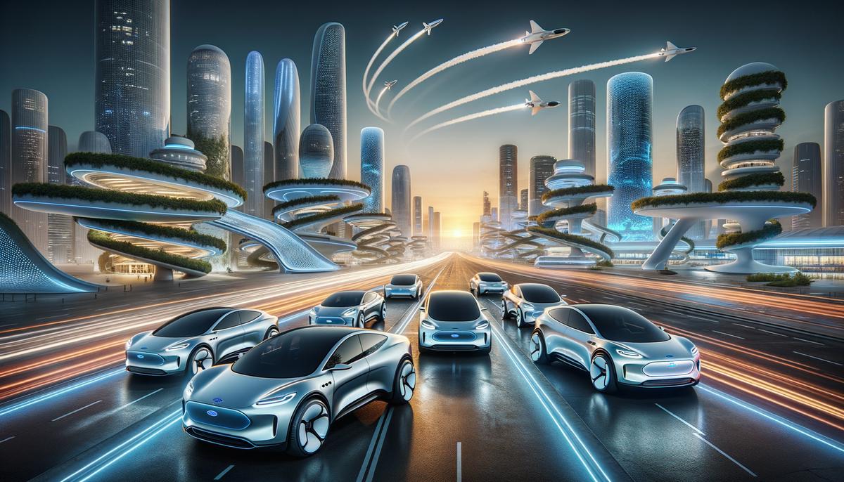Image showing Ford's electric vehicle lineup in a futuristic setting
