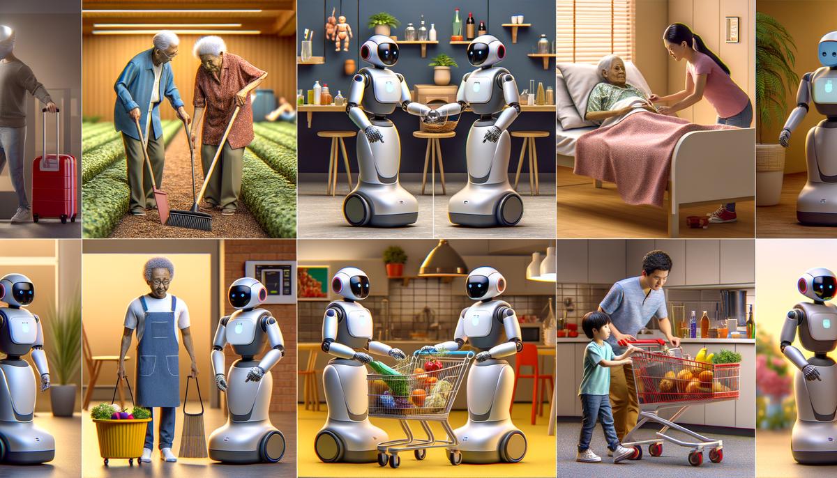 Various service robots assisting different individuals in their daily lives