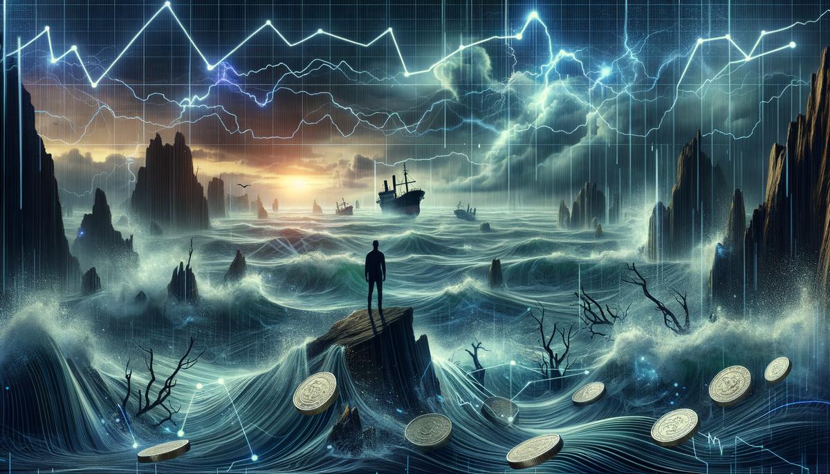 An image of a stormy sea with hidden dangers, symbolizing the risks associated with investing in budget AI stocks