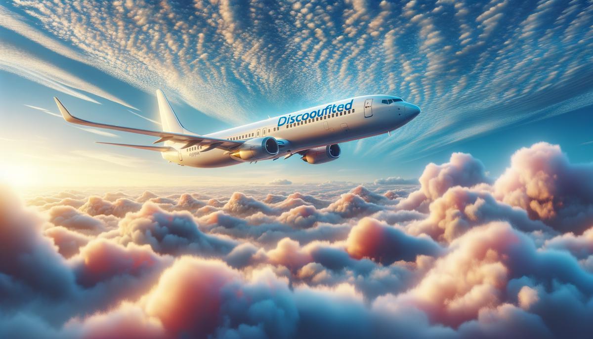 Image of a modern discount airline plane flying high in the sky