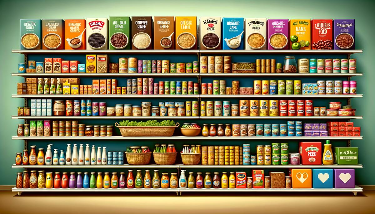 Various consumer staples products displayed on a shelf