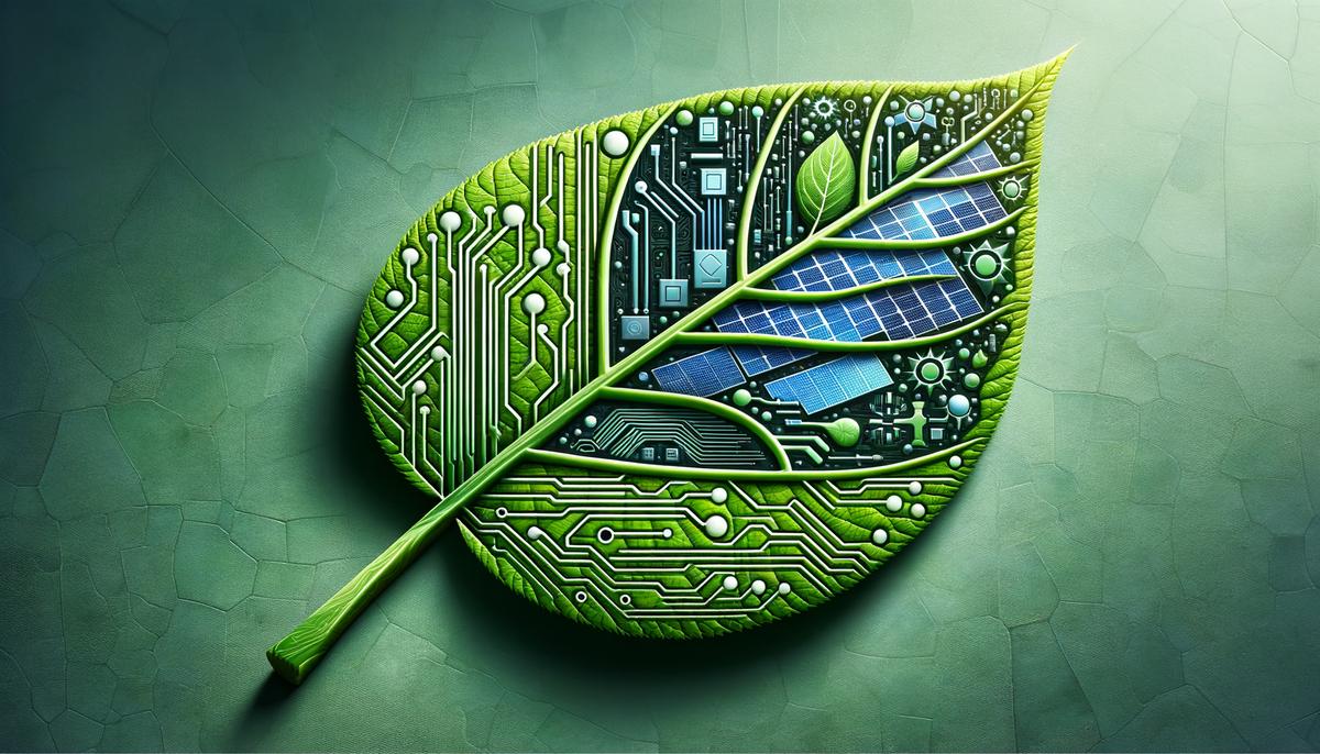 A green leaf symbolizing sustainability and technology